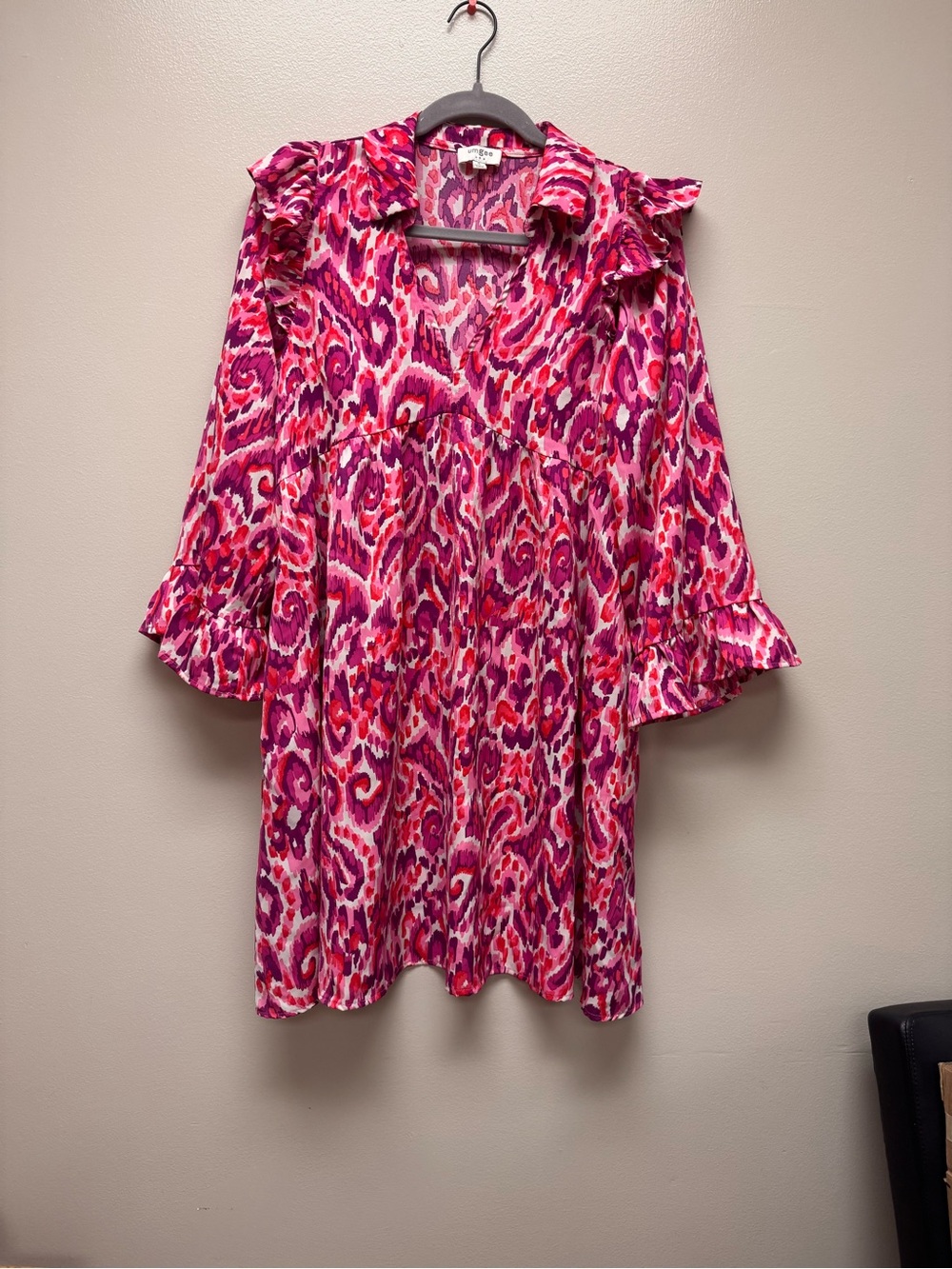 Umgee Pink Multi-Print Ruffle Sleeve Tunic
